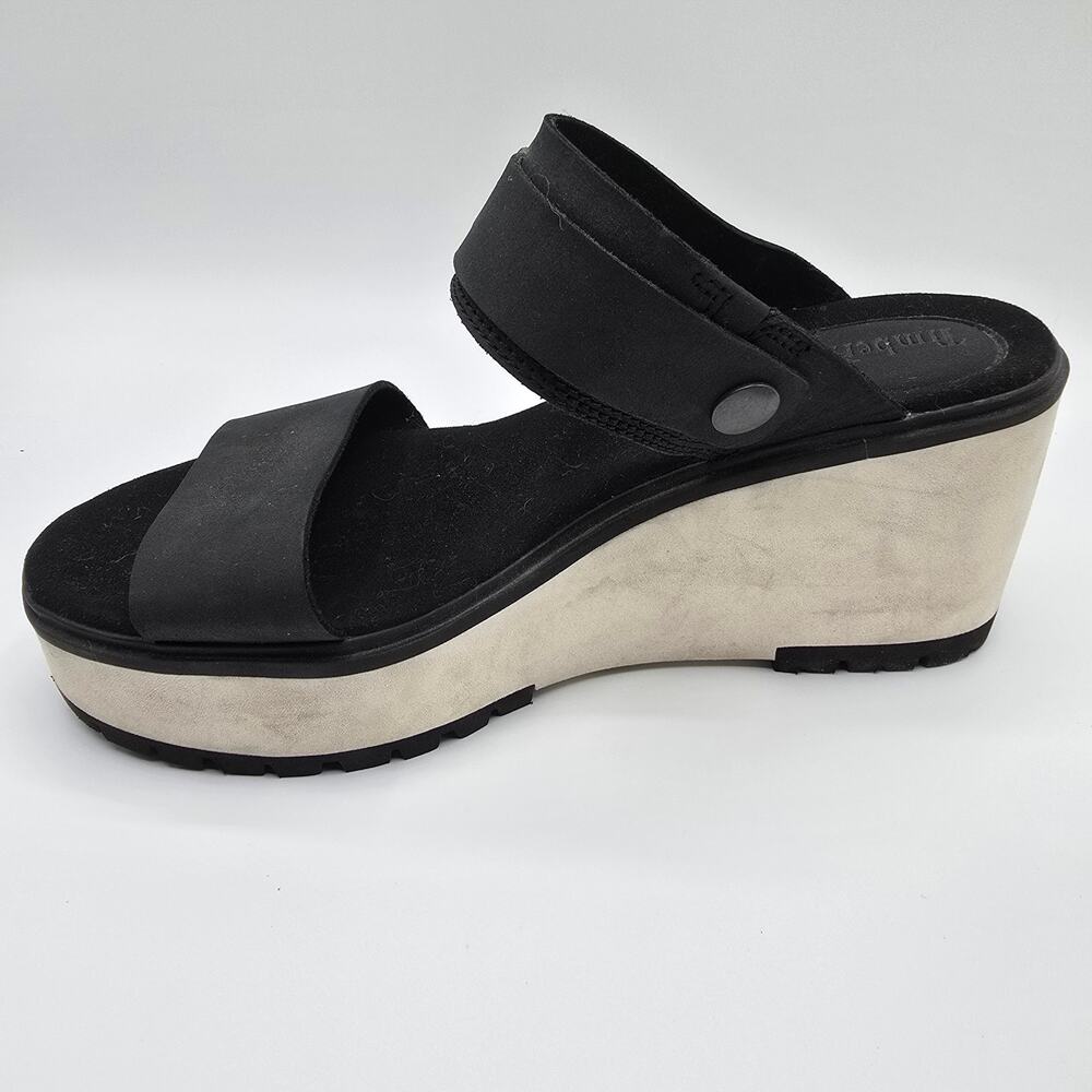 Timberland Koralyn 2 black white strappy buckle foam wedges 8 - Picture 10 of 12